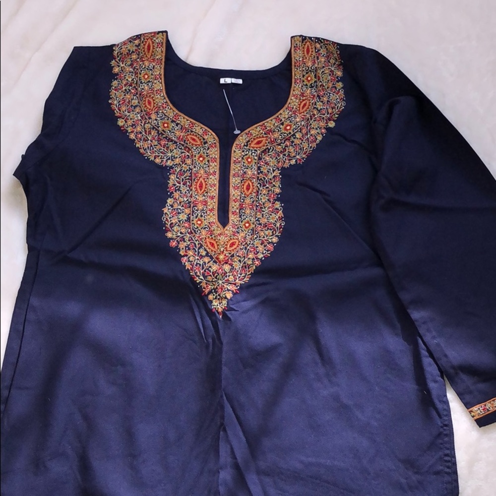 Brand new navy blue blouse - beautiful embroidery